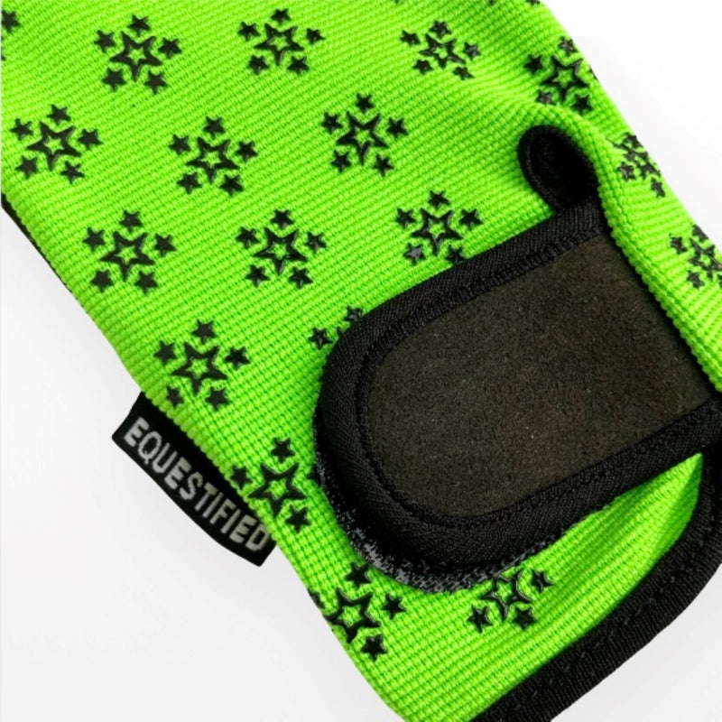 Children Riding Gloves - STAR Printed Neon Collection in GREEN