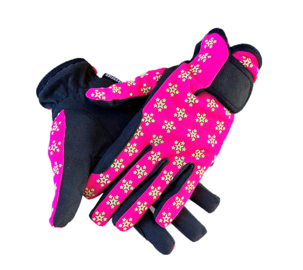 Children Riding Gloves - STAR Printed Neon Collection in Pink