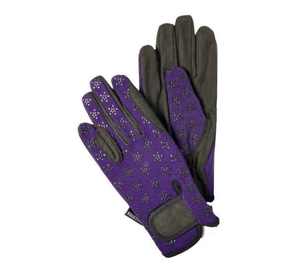 Children Riding Gloves - STAR Printed Neon Collection in Purple