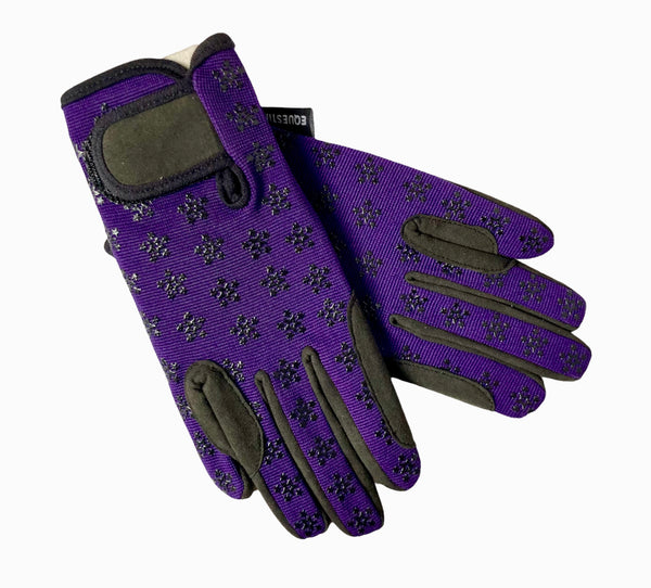 Children Riding Gloves - STAR Printed Neon Collection in Purple