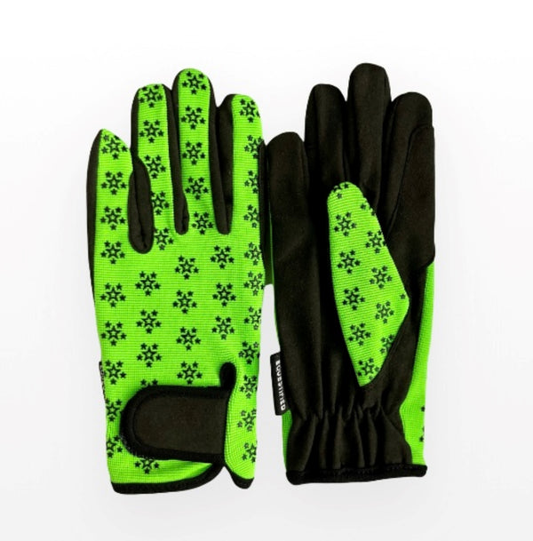 Children Riding Gloves - STAR Printed Neon Collection in GREEN