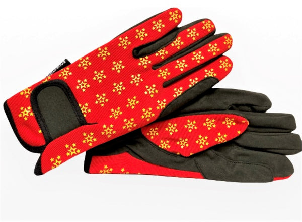 Children Riding Gloves - STAR Printed Neon Collection in RED