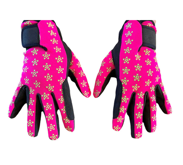 Children Riding Gloves - STAR Printed Neon Collection in Pink