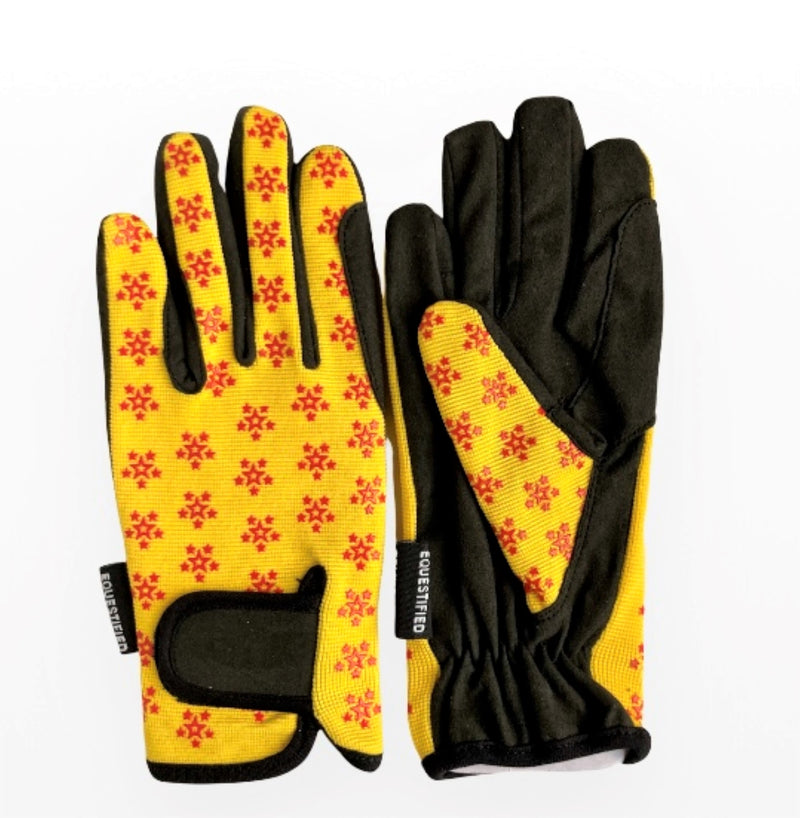 Children Riding Gloves - STAR Printed Neon Collection in YELLOW