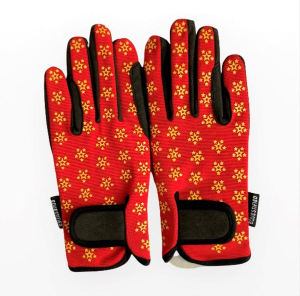 Children Riding Gloves - STAR Printed Neon Collection in RED