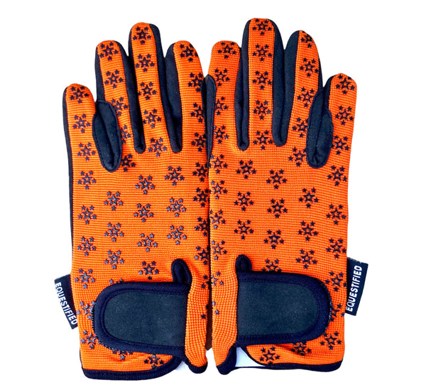 Children Riding Gloves - STAR Printed Neon Collection in ORANGE