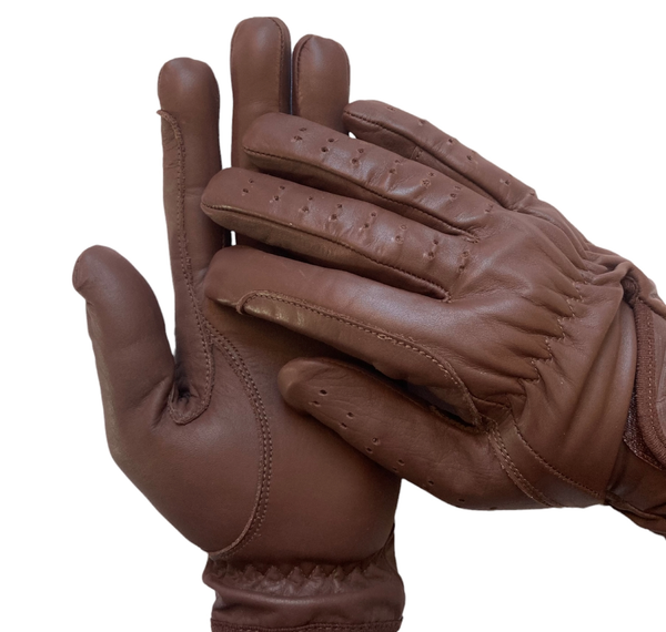 Ladies Riding Gloves - All Leather in Dark Brown